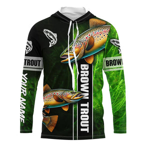 Brown trout fishing green camo Custom Long Sleeve Fishing Shirts, fishing gifts for men, women, kid NQS5808