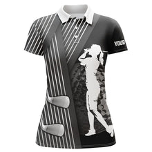 Load image into Gallery viewer, Black and white Women golf polo shirt custom golf clubs team golf shirts, golf tops for ladies NQS7899