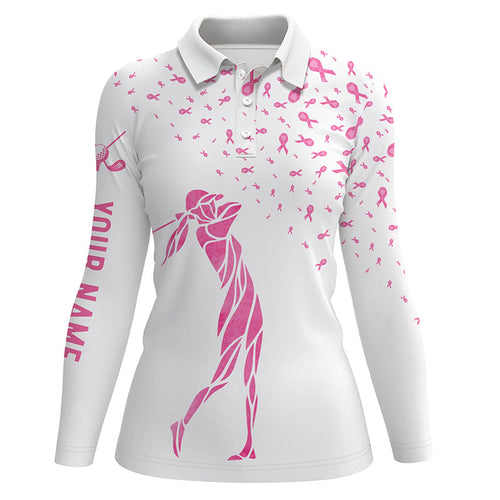 Pink ribbon Womens golf polo shirts custom pink golf outfit for ladies breast cancer awareness NQS6215