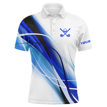 Load image into Gallery viewer, White and Blue Mens golf polo shirts custom men&#39;s golf apparel, gifts for the golfer NQS8335