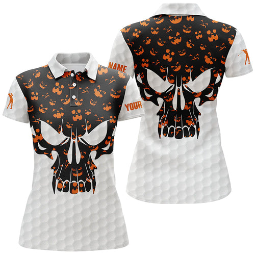 Women golf polo shirts Halloween pattern custom skull golf ball shirt for women, best ladies golf wear NQS8542