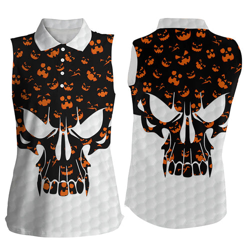 Women sleeveless polo shirt Halloween pattern skull golf ball shirt for women, ladies golf wear NQS8542