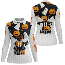 Load image into Gallery viewer, Women golf polo shirt Halloween pumpkin pattern custom skull golf ball jerseys, ladies golf tops NQS8544