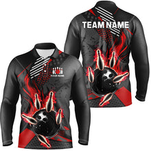 Load image into Gallery viewer, Black and red Mens bowling shirts Custom flame Bowling Team League Jerseys, mens bowling outfits NQS8549