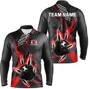 Black and red Mens bowling shirts Custom flame Bowling Team League Jerseys, mens bowling outfits NQS8549