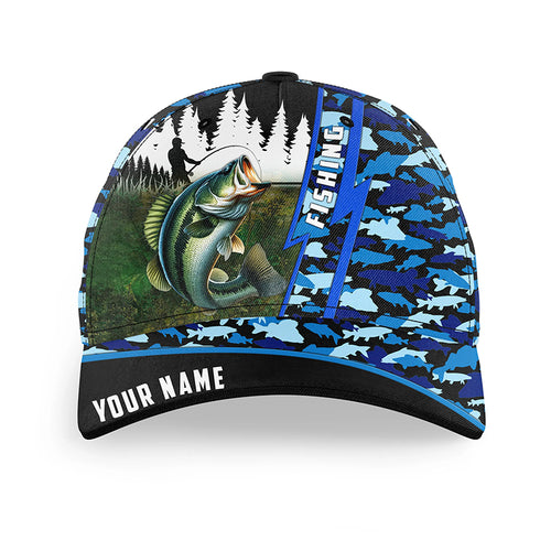 Largemouth Bass fishing blue camo Custom fishing hat Unisex Fishing Baseball Angler fishing hat cap NQS6696