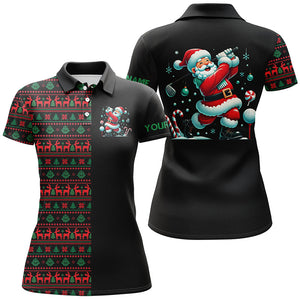 Christmas pattern black Womens golf polo shirt custom Funny Santa golfer golf attire for ladies NQS8785