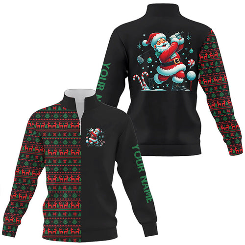 Christmas pattern black Quarter zip golf sweatshirt custom Funny Santa golfer golf sweater attire NQS8785