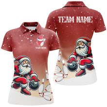 Load image into Gallery viewer, Christmas Santa Bowling Polo, Quarter Zip Shirts For Women Custom Christmas Bowling Team Jerseys | Red NQS8787