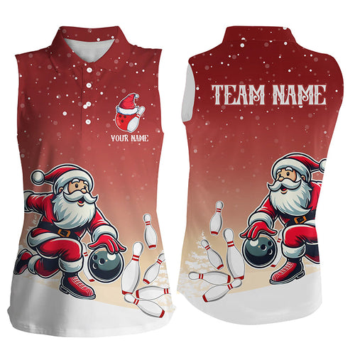 Christmas Santa Bowling Sleeveless Polo Shirts For Women Custom Christmas Bowling Team Jerseys | Red NQS8787