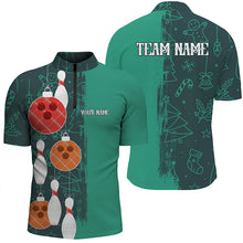 Load image into Gallery viewer, Green Christmas pattern Bowling ball pins Custom Bowling Shirts For Men Team League Jerseys Outfits NQS8790