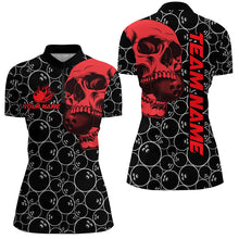 Load image into Gallery viewer, Black Bowling camo Red Skull bowling shirts for women custom bowling team jerseys, gifts for bowlers NQS9012