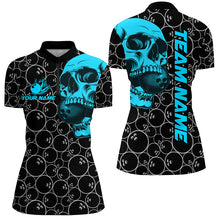 Load image into Gallery viewer, Black Bowling camo Turquoise Skull bowling shirt for women custom bowling team jersey gifts for bowler NQS9013