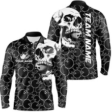 Load image into Gallery viewer, Black Bowling camo white Skull bowling shirt for Men custom bowling team jersey, gifts for bowlers NQS9014