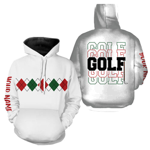 Green, red and white Christmas argyle pattern Golf Hoodies Custom Xmas golf hoodie NQS9022