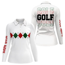 Load image into Gallery viewer, Green, red and white Christmas argyle pattern Womens golf polo Shirt Custom Xmas golf shirts for women NQS9022