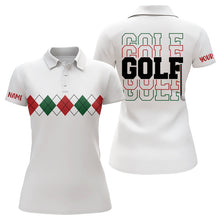 Load image into Gallery viewer, Green, red and white Christmas argyle pattern Womens golf polo Shirt Custom Xmas golf shirts for women NQS9022