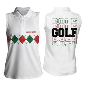 Green, red and white Christmas argyle pattern Women Sleeveless polo Shirt Custom golf shirts for women NQS9022