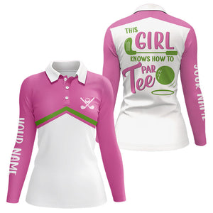 Pink and White Womens Golf Polo Shirt Custom This girl knows how to par tee ladies golf shirts NQS9025