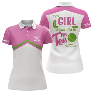 Pink and White Womens Golf Polo Shirt Custom This girl knows how to par tee ladies golf shirts NQS9025