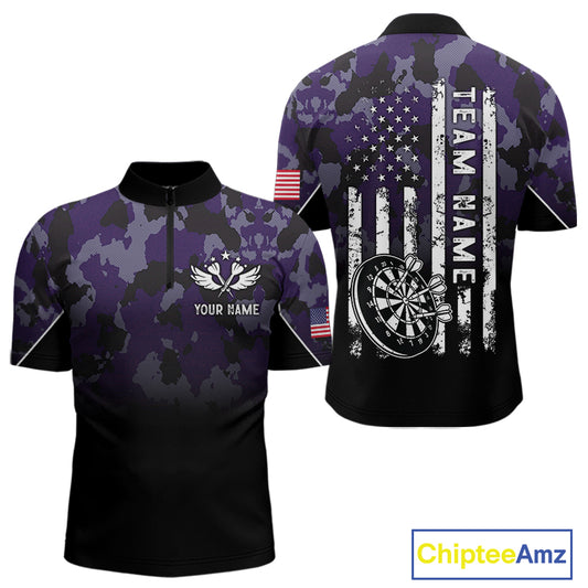 Black and Purple Camo Men Darts Shirts Custom American Flag patriotic Team Darts Jersey NQS11121
