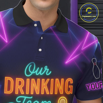 Our Drinking Team has a bowling problem Custom colorful neon funny bowling and beer shirts for men NQS11126