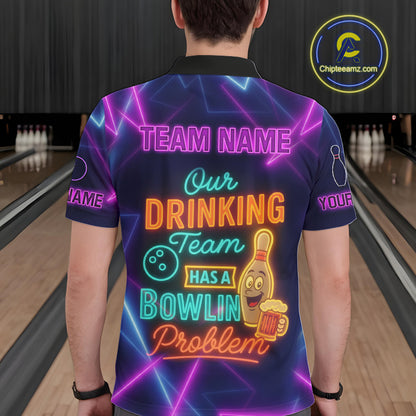Our Drinking Team has a bowling problem Custom colorful neon funny bowling and beer shirts for men NQS11126