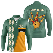 Load image into Gallery viewer, Mint Green and Yellow Retro Bowling Polo, Quarter Zip shirt for men Custom vintage team bowling jersey NQS9262