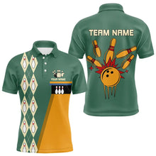 Load image into Gallery viewer, Mint Green and Yellow Retro Bowling Polo, Quarter Zip shirt for men Custom vintage team bowling jersey NQS9262
