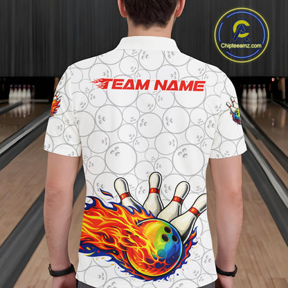 Colorful rainbow flame Bowling Polo, 1/4 zip Shirt For Men Custom white camo Bowling Team jerseys NQS11319