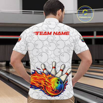 Colorful rainbow flame Bowling Polo, 1/4 zip Shirt For Men Custom white camo Bowling Team jerseys NQS11319