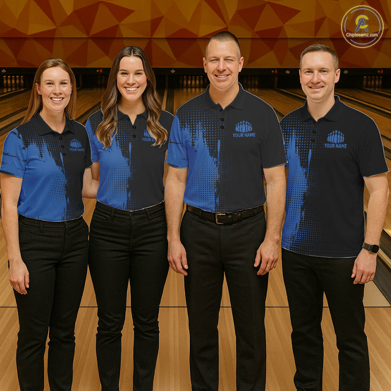 Black and Blue Bowling Polo, Quarter Zip Shirt For Men Custom Team Bowling jerseys NQS11320