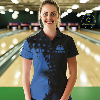 Black and Blue Bowling Polo, Quarter Zip Shirt For Women Custom Team Bowling jerseys NQS11320