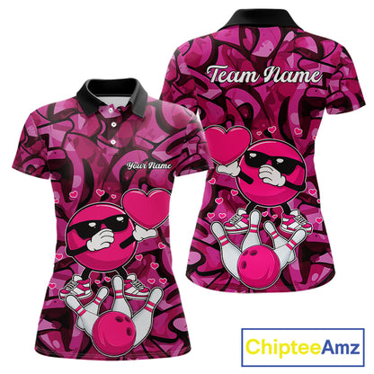 Funny Bowling heart pink graffiti pattern Valentine Women Bowling Shirt Custom Couple Bowling Outfits NQS11322