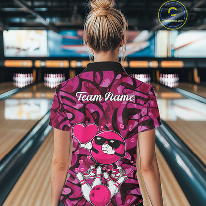 Funny Bowling heart pink graffiti pattern Valentine Women Bowling Shirt Custom Couple Bowling Outfits NQS11322