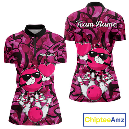 Funny Bowling heart pink graffiti pattern Valentine Women Bowling Shirt Custom Couple Bowling Outfits NQS11322