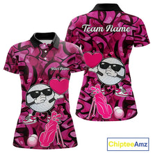 Load image into Gallery viewer, Funny Golf ball heart pink graffiti pattern Custom Valentine matching golf polo shirts for couples NQS11323