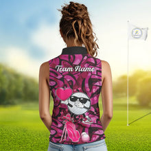Load image into Gallery viewer, Funny Golf ball heart pink graffiti pattern Valentine Sleeveless polo shirt Custom Couple Outfits NQS11323