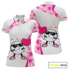 Load image into Gallery viewer, Personalized funny golf ball pink heart pattern white Womens golf polo shirts, Valentine golf gifts NQS11324