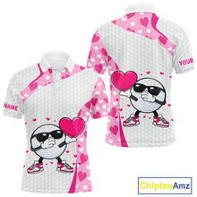 Load image into Gallery viewer, Personalized funny golf ball pink heart pattern matching golf polo shirts for couples, Valentine gift NQS11324