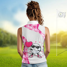 Load image into Gallery viewer, Personalized funny golf ball pink heart pattern white Sleeveless Golf Polo Shirt, Valentine golf gift NQS11324