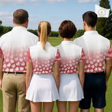 Load image into Gallery viewer, Personalized pink heart pattern white Womens golf polo shirts, custom Valentine golf gifts for her NQS11326