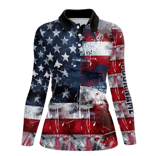 Personalized Polo golf shirts for Women custom grunge American Flag patriotic Ladies golf wears NQS9433