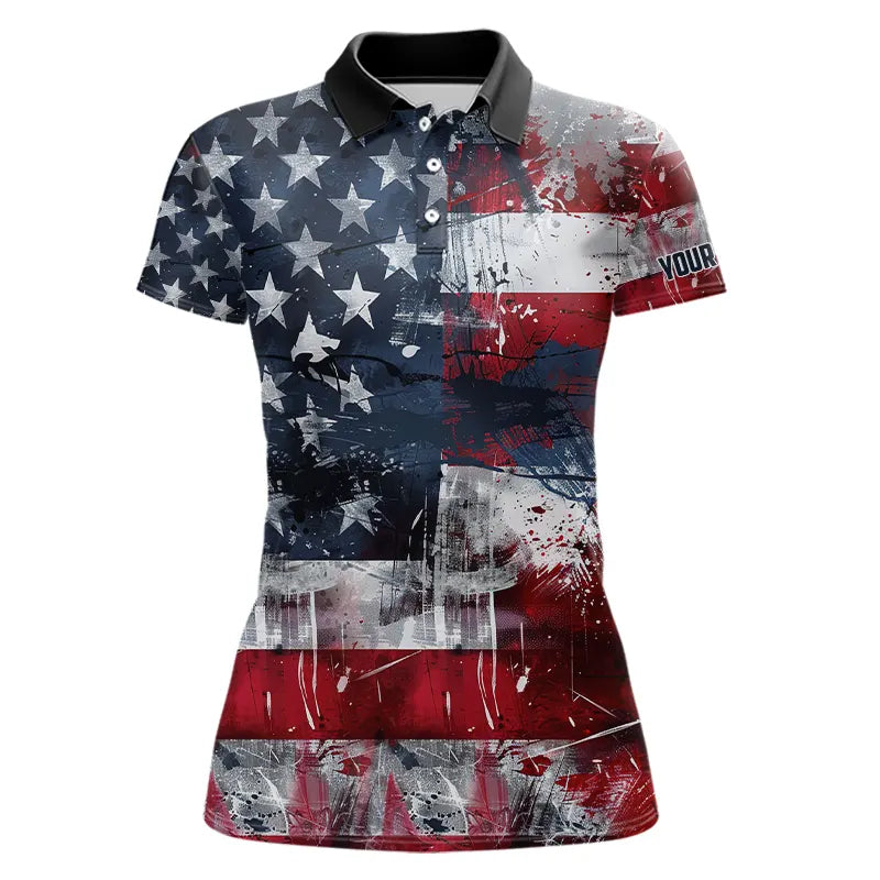 Personalized Polo golf shirts for Women custom grunge American Flag patriotic Ladies golf wears NQS9433