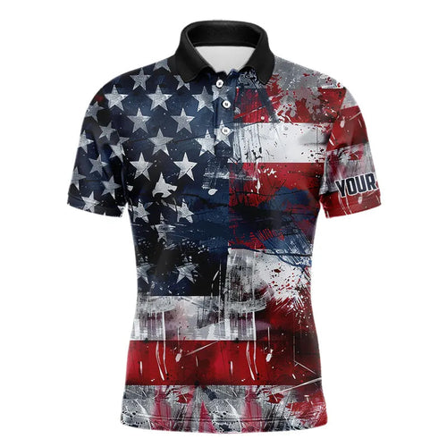 Personalized Polo golf shirts for men custom grunge American Flag patriotic mens golf wears NQS9433