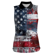 Load image into Gallery viewer, Personalized Sleeveless Polo shirts for Women custom grunge American Flag patriotic Ladies golf wears NQS9433