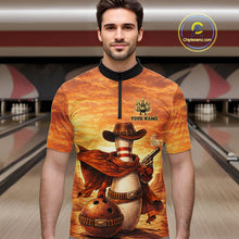 Load image into Gallery viewer, Custom Funny Desert Bowling Cowboy gun bowling team shirts For Men, Bowling Polo, 1/4 zip jerseys NQS11536