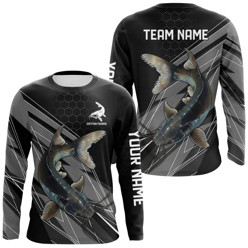 Personalized Black camo Catfish Fishing Jerseys, Catfish Long Sleeve Fishing Tournament Shirts NQS9750