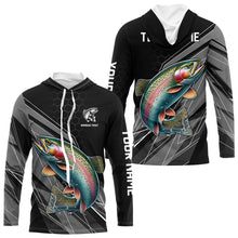 Load image into Gallery viewer, Personalized Black camo Rainbow Trout Fishing Jerseys, Trout Long Sleeve Fishing Tournament Shirts NQS9751