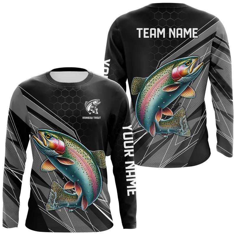 Personalized Black camo Rainbow Trout Fishing Jerseys, Trout Long Sleeve Fishing Tournament Shirts NQS9751